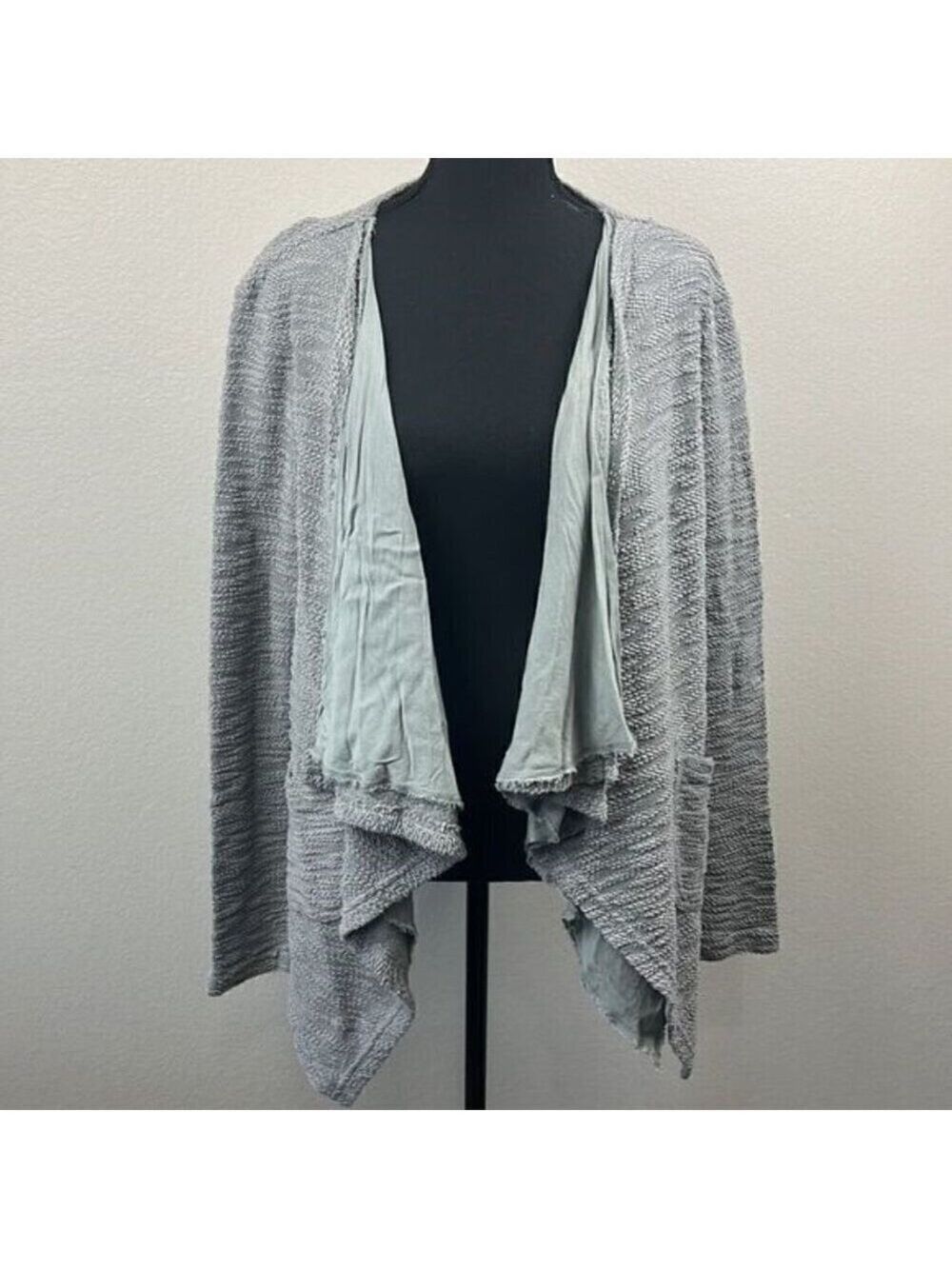 XCVI Cardigan Sweater Grey Waterfall Open Front Long Sleeve Cotton Layered XS